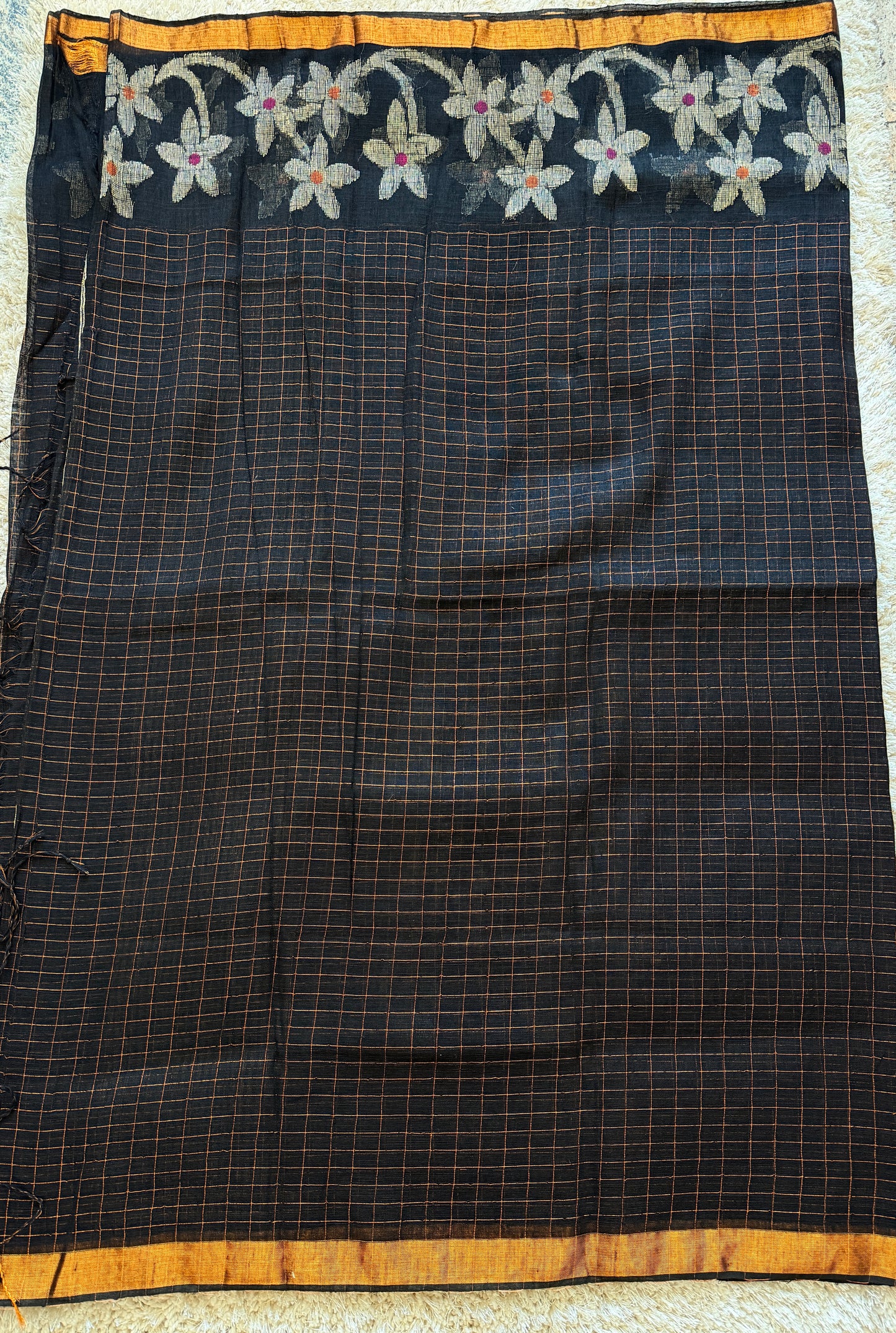 Black Linen Saree - TN177