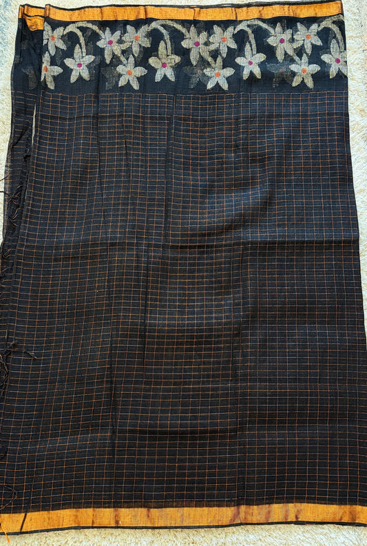 Black Linen Saree - TN177