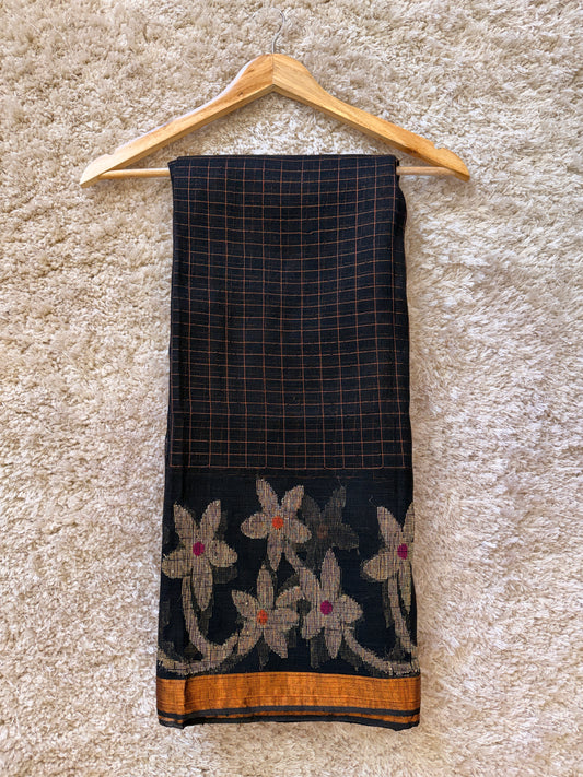 Black Linen Saree - TN177