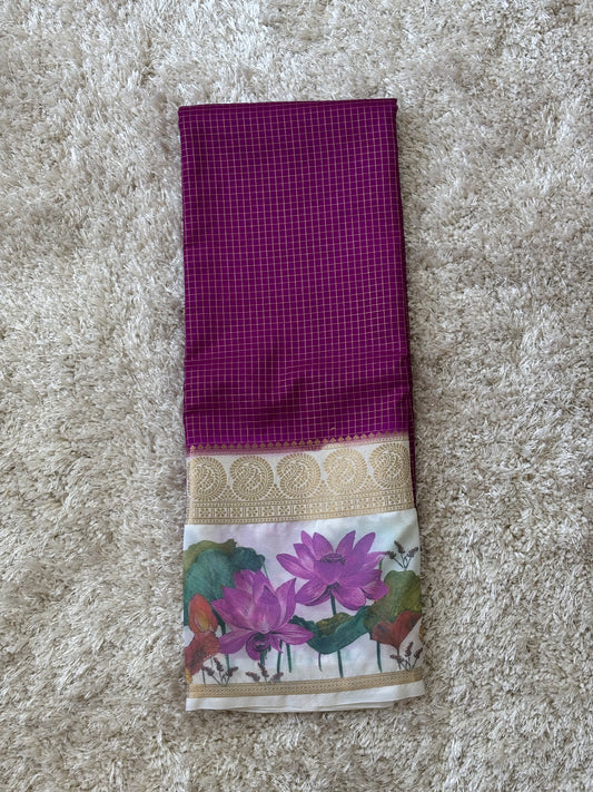 Semi Mysore Silk Checks : Violet - TN077