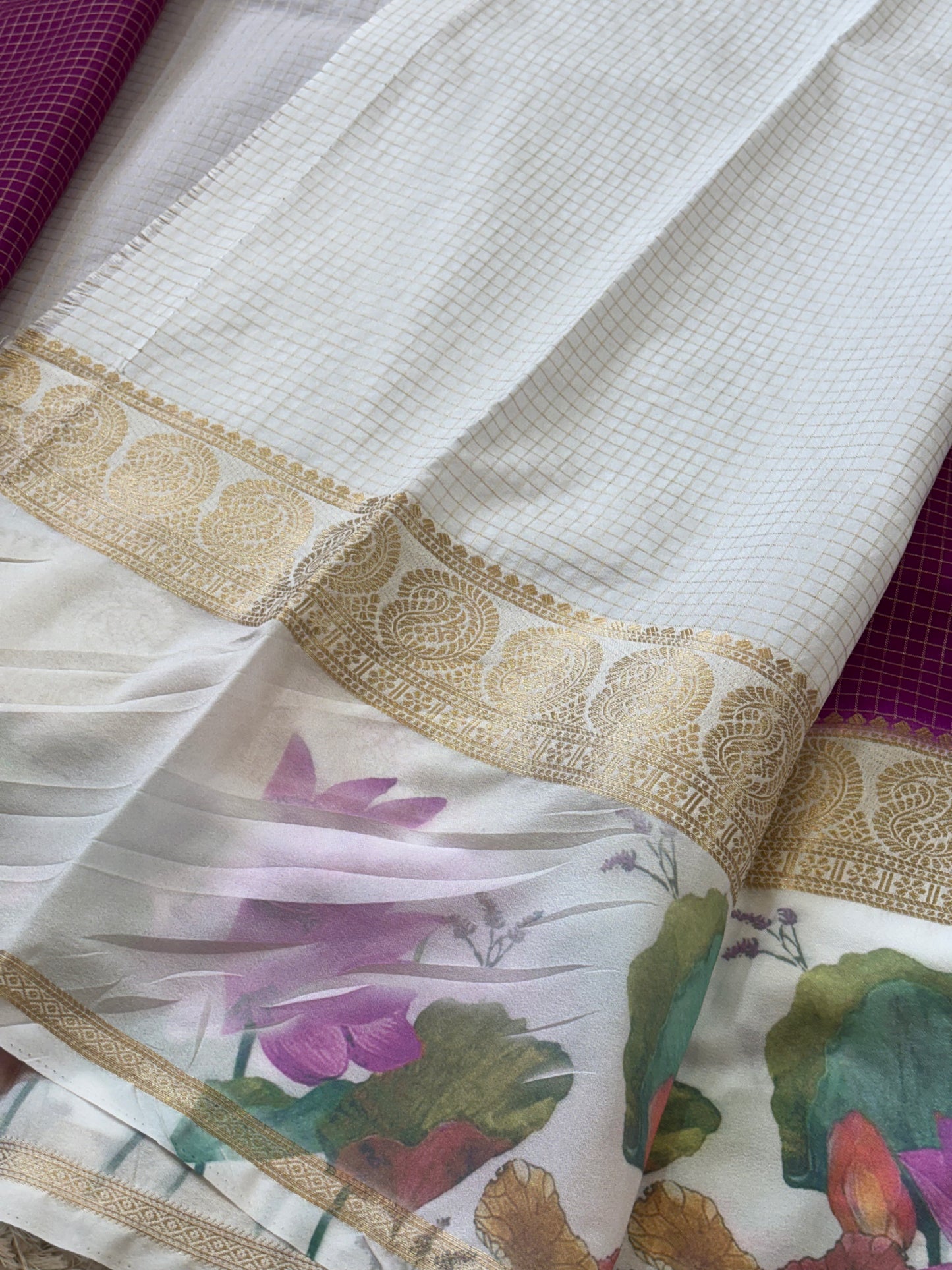 Semi Mysore Silk Checks : Violet - TN077