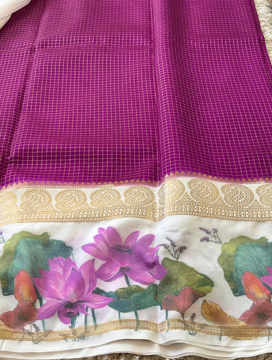 Semi Mysore Silk Checks : Violet - TN077