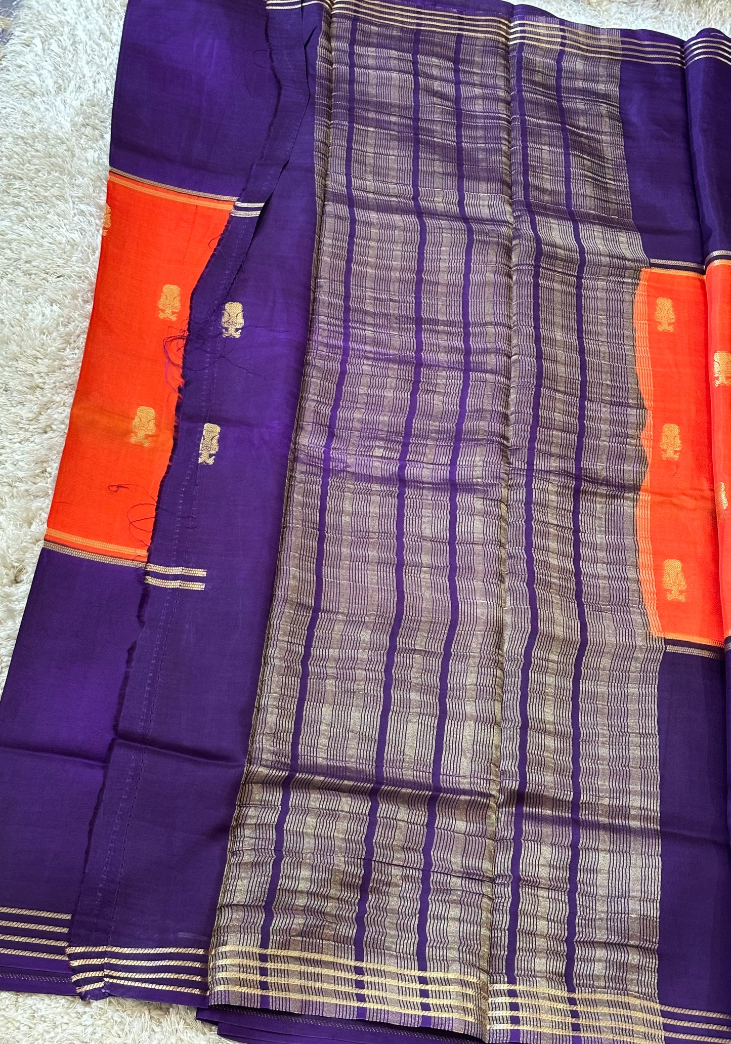 Semi Mysore Silk : Orange & Violet - TN081